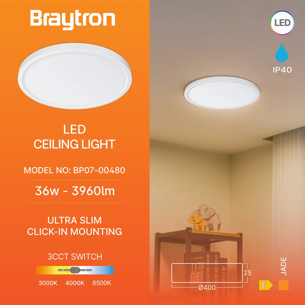 Plafonnier LED rond ultra-plat 36W – 3 teintes sélectionnables, 3960 lm – BP07-00480