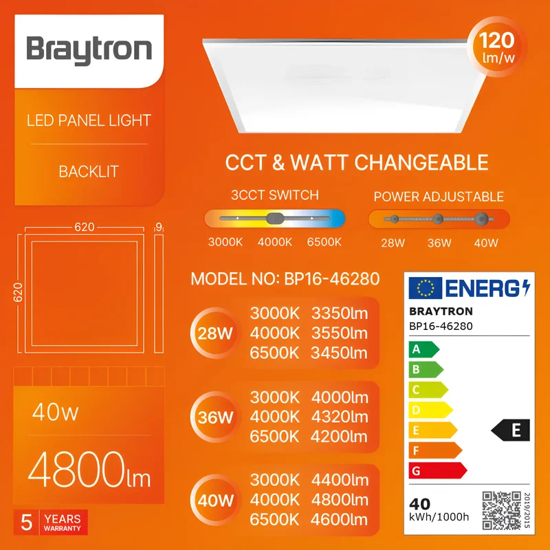 LED Deckenleuchte 40W | IP20 Schutzart | Lichtfarbe einstellbar CCT 3000/4000/6000 K | Weiß, 62 x 62 cm – Ansicht 3
