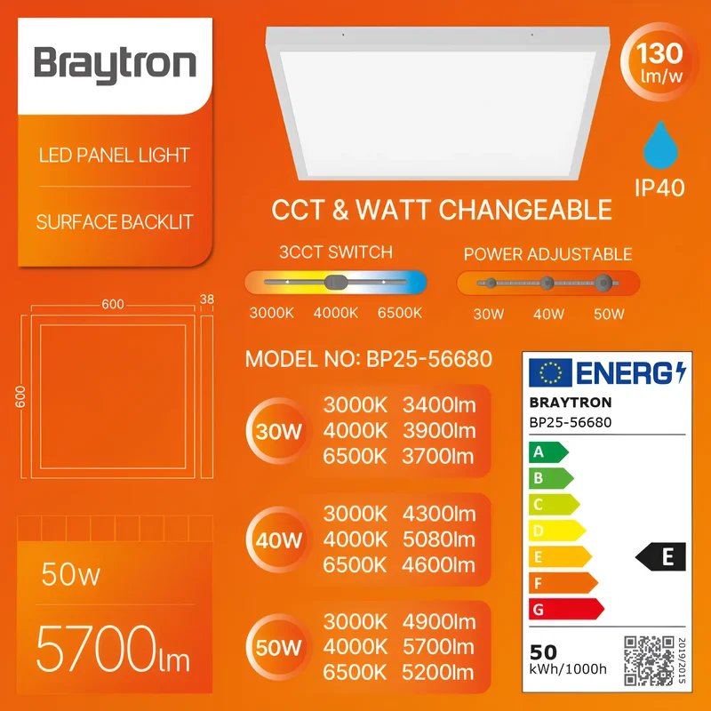 Braytron LED Deckenleuchte 50W 3IN1 3IN1, 5700 Lumen, IP40 Deckenlampe für Wohnzimmer, Küche, Flur (Weiß) – Ansicht 3