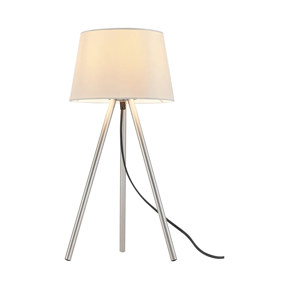 Braytron Beistellleuchte 48 cm – 3-Bein Designleuchte mit satiniertem, lichtstreuendem Kunststoffschirm & Chrombeinen, E27 Fassung, Ein/Aus-Schalter am Kabel, für Wohnzimmer & Schlafzimmer (Weiß) – Ansicht 5
