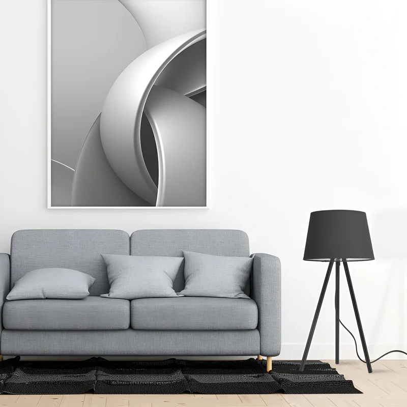 Braytron Beistellleuchte 48 cm – 3-Bein Designleuchte mit satiniertem, lichtstreuendem Kunststoffschirm & Chrombeinen, E27 Fassung, Ein/Aus-Schalter am Kabel, für Wohnzimmer & Schlafzimmer (Schwarz) – Ansicht 2