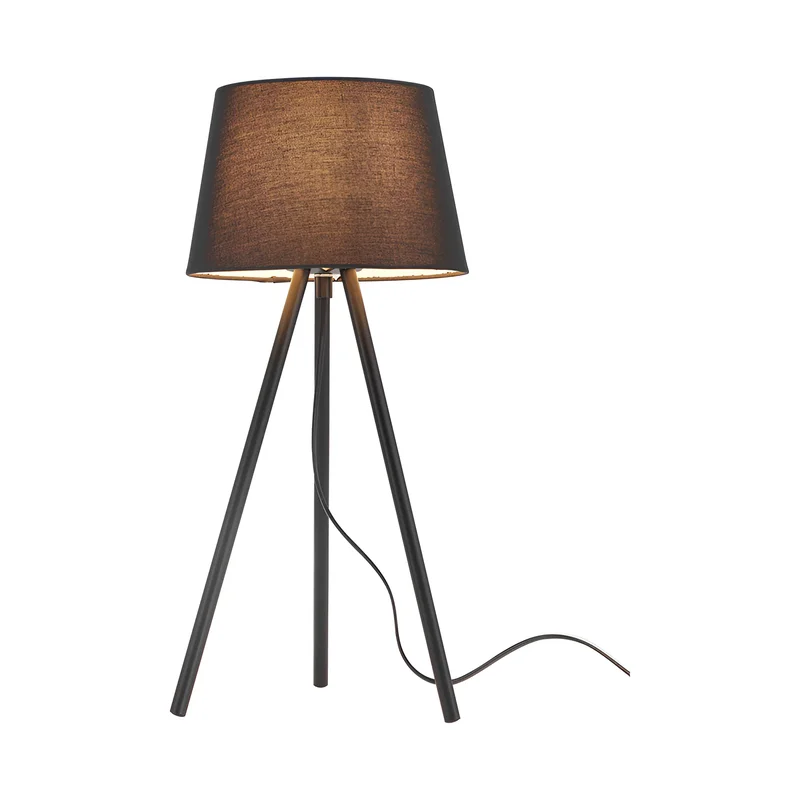 Braytron Beistellleuchte 48 cm – 3-Bein Designleuchte mit satiniertem, lichtstreuendem Kunststoffschirm & Chrombeinen, E27 Fassung, Ein/Aus-Schalter am Kabel, für Wohnzimmer & Schlafzimmer (Schwarz) – Ansicht 3