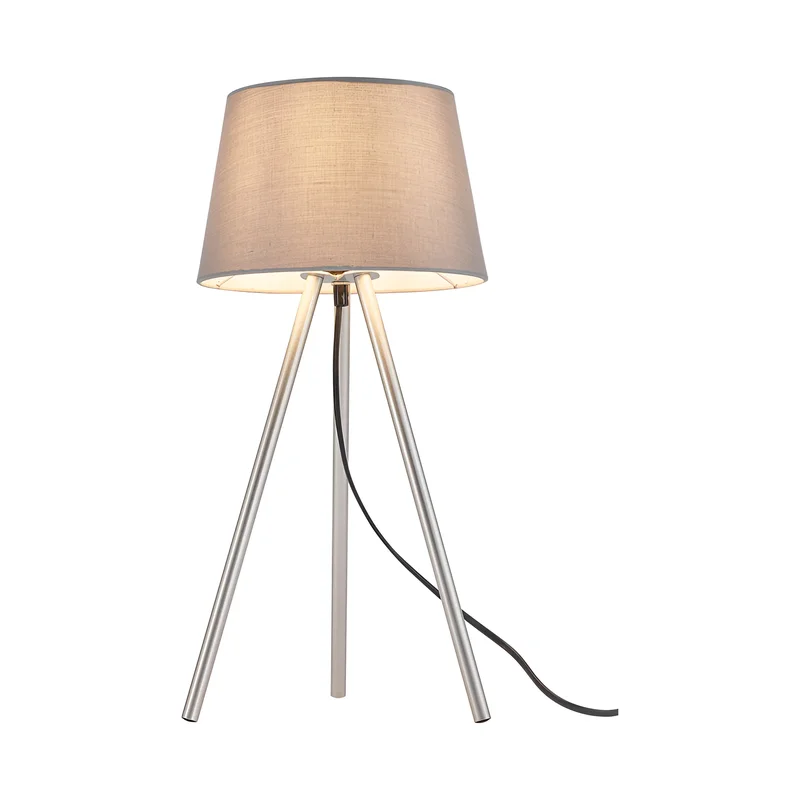 Braytron Beistellleuchte 48 cm – 3-Bein Designleuchte mit satiniertem, lichtstreuendem Kunststoffschirm & Chrombeinen, E27 Fassung, Ein/Aus-Schalter am Kabel, für Wohnzimmer & Schlafzimmer (Grau) – Ansicht 3