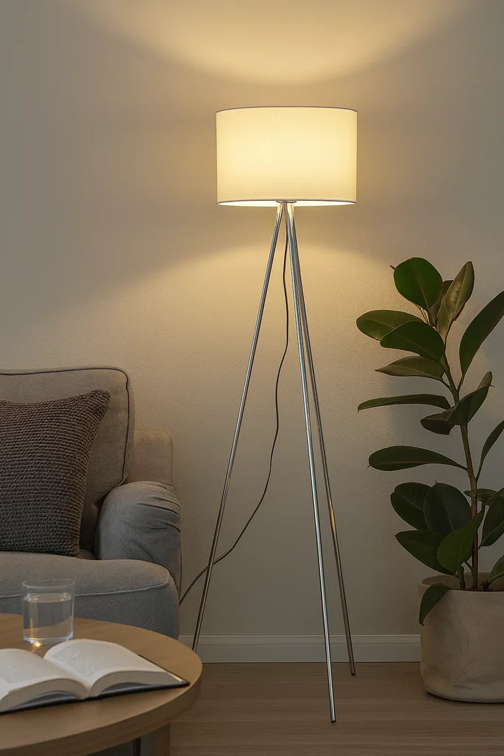 Lampadaire tripode blanc – Culot E27, hauteur 155 cm – BV06-00030
