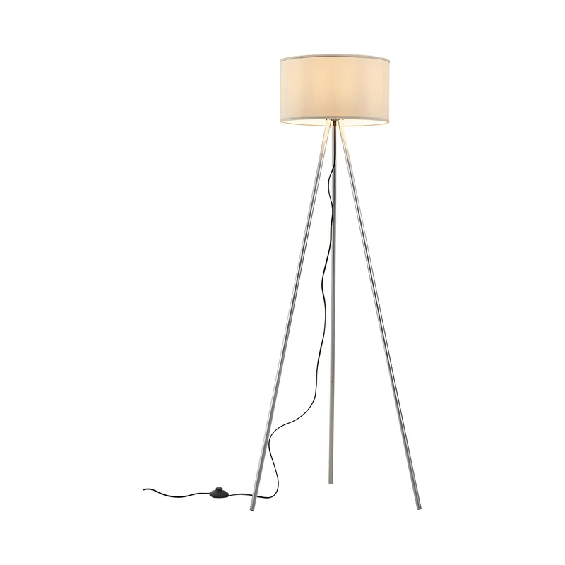 Braytron Stehleuchte – 3-Bein Standleuchte mit satiniertem, lichtstreuendem Kunststoffschirm & Chrombeinen, E27 Fassung, Ein/Aus-Schalter am Kabel, 155 cm hoch für Wohnzimmer & Schlafzimmer (Weiß) – Ansicht 3