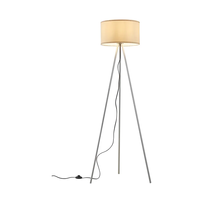 Braytron Stehleuchte – 3-Bein Standleuchte mit satiniertem, lichtstreuendem Kunststoffschirm & Chrombeinen, E27 Fassung, Ein/Aus-Schalter am Kabel, 155 cm hoch für Wohnzimmer & Schlafzimmer (Beige) – Ansicht 3
