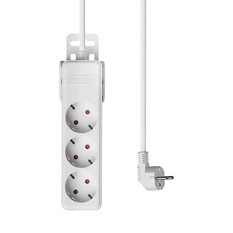 Braytron Mehrfachsteckdose 3-Fach mit 3 m Kabel, ohne Schalter, 3680W, Kindersicherung, Steckdosenleiste mit Clip-System – Ansicht 3