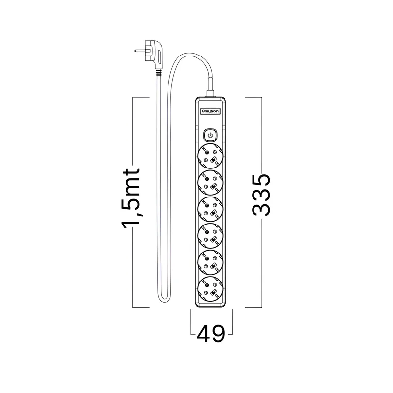 Braytron Mehrfachsteckdose 6-Fach mit 1,5 m Kabel und beleuchtetem EIN-/Ausschalter, 3680W, Kindersicherung, Steckdosenleiste mit Clip-System – Ansicht 7