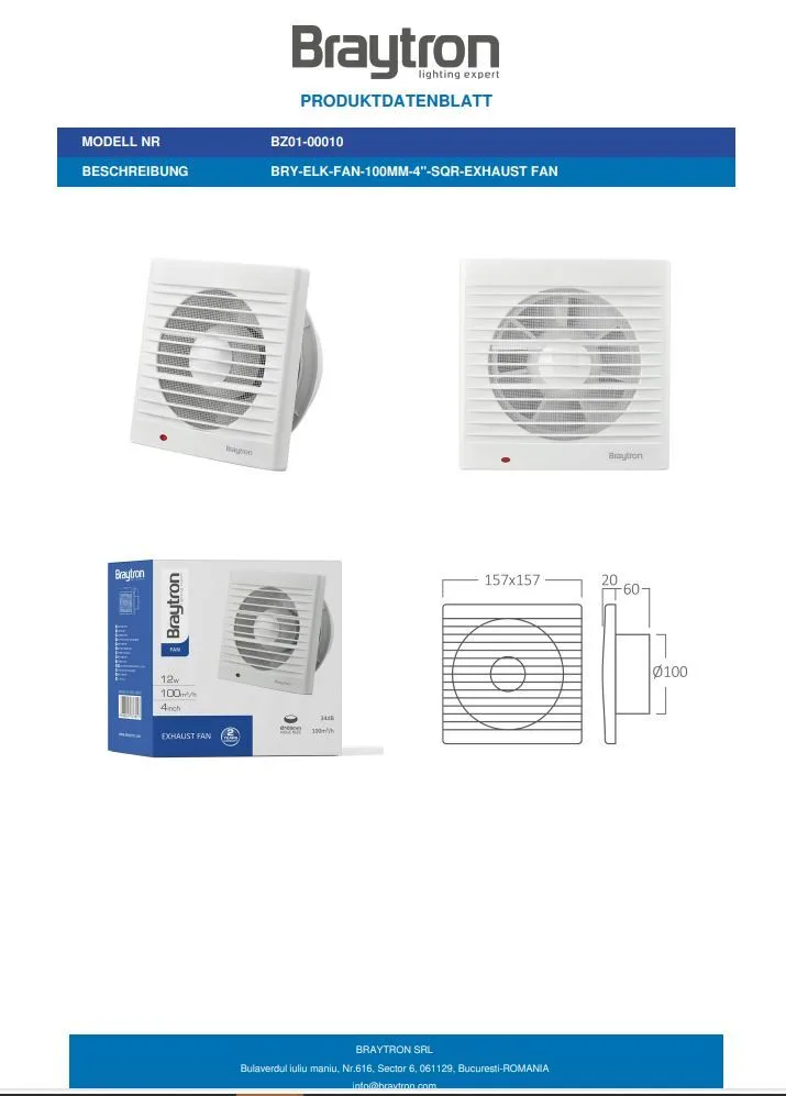 Braytron Badlüfter Wandlüfter WC Küche Ventilator Lüfter Ø100 mm | Leise 34dB | Leistungsstark 100 m³/h | Energieeffizient 12W | Abluftventilator für Badezimmer, Toiletten, Küchen und Wohnräume – Ansicht 8